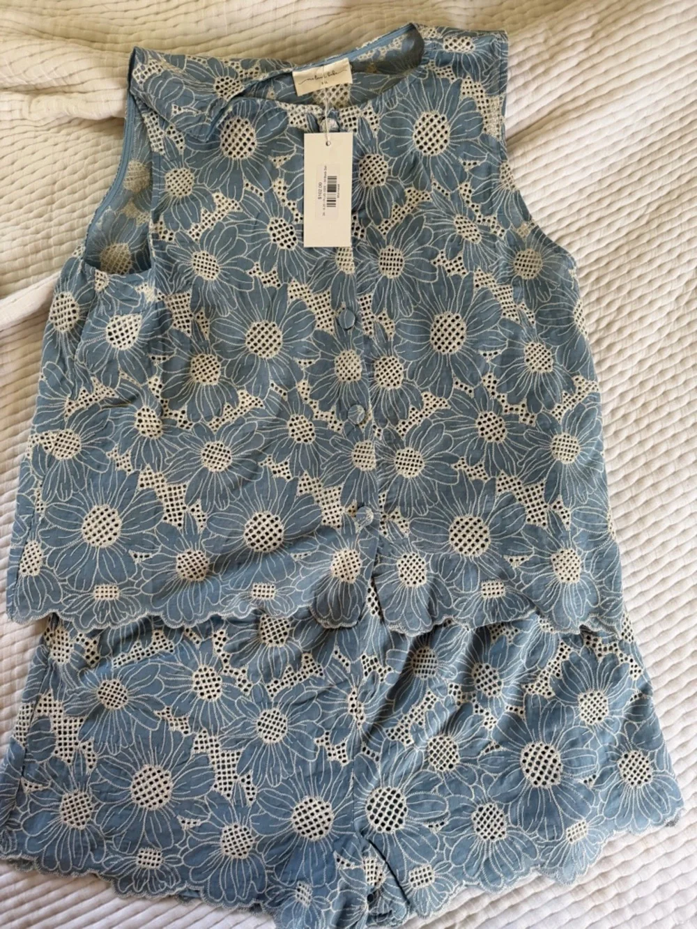 Sleeveless Blue Floral Eyelet Set by One Loved Babe - Picture 1 of 8